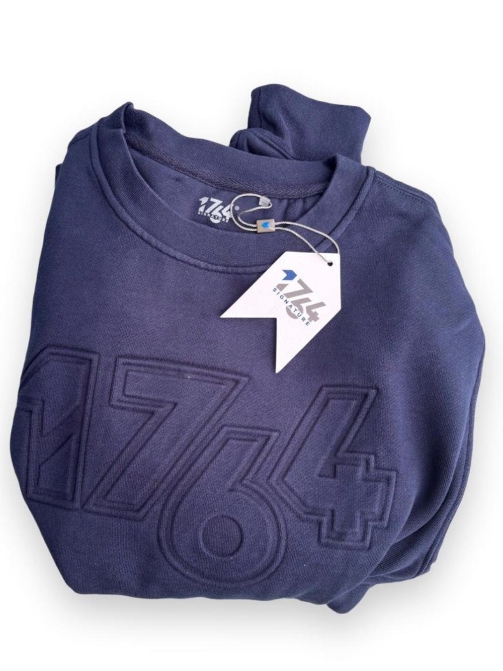 Signature Navy Crewneck Sweater with Embossed Logo